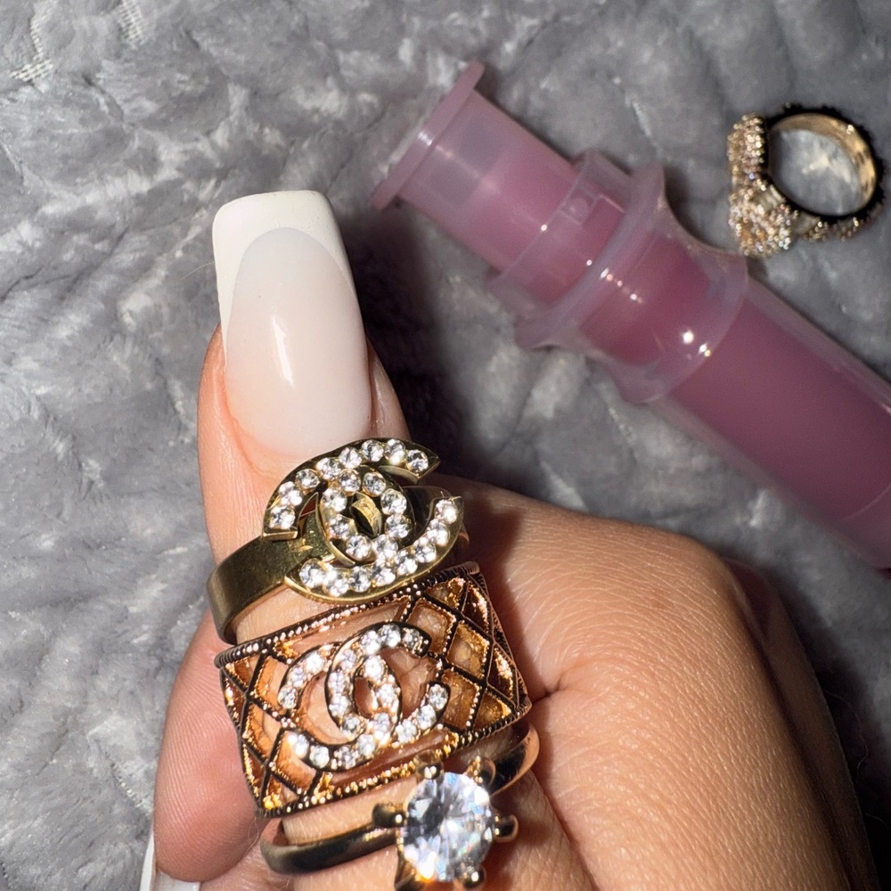Gold and Silver Crystal Logo Rings